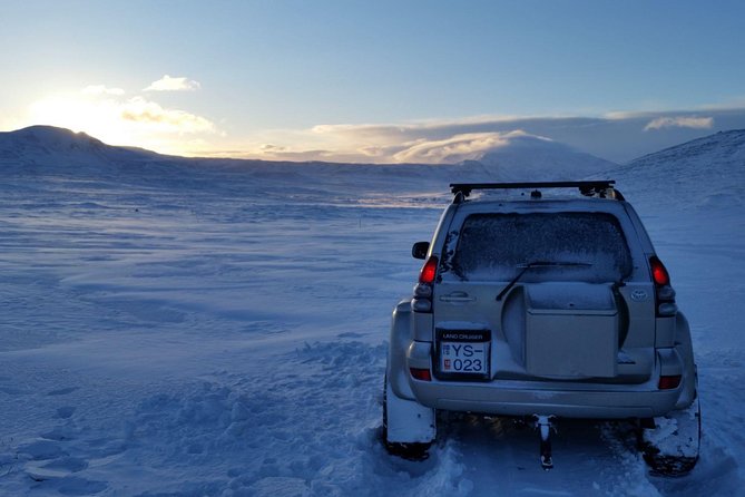 Arctic Fox Travel Dettifoss lake Mývatn winter private super jeep tour - Stop 1 Goðafoss in Winter: The Waterfall of the gods