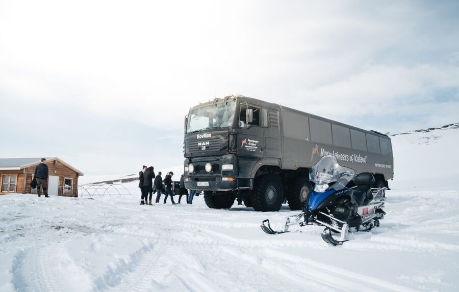 From Gullfoss: Langjökull Glacier Snowmobile Tour - The gear-up moment at Mountaineers Geldingafell Basecamp