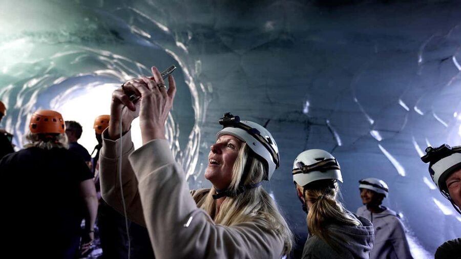 From Vík: Katla FastTrack Ice Cave Tour - Inside the Katla Ice Cave: blue ice and ash streaks