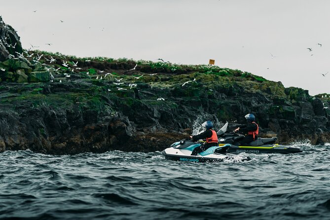 Puffin Jet ski tour in Reykjavík - Imagine Peace Tower from the water: a surprising angle on Reykjavík