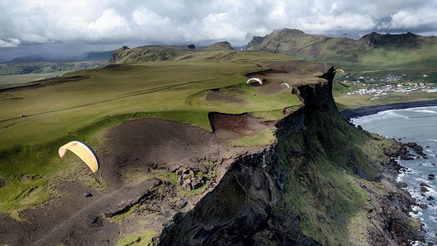 Vík: Paragliding Tandem Flight - The Aerial View Stop: A Quick Setup Moment Before Takeoff