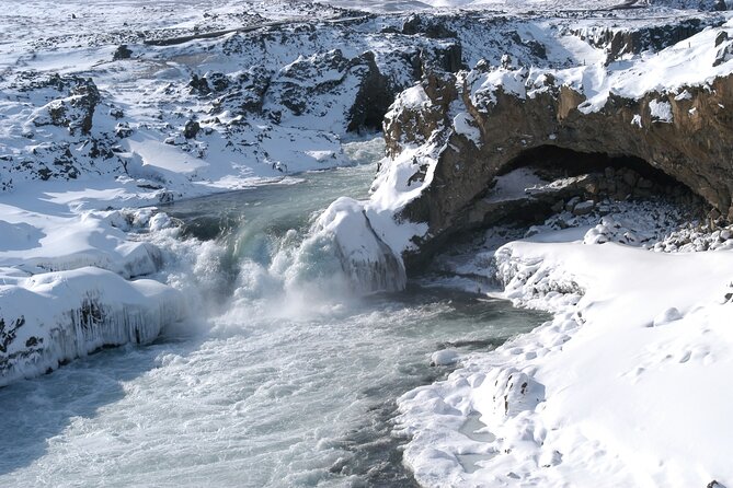 Winter Combo Godafoss Christmas House and The Forest Lagoon - Stop 1: Godafoss waterfall hike in winter (40 minutes around the falls)